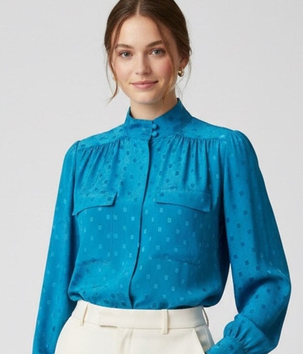 Vintage 80's Vibrant Turquoise Liz Claiborne Textured Satin blouse
